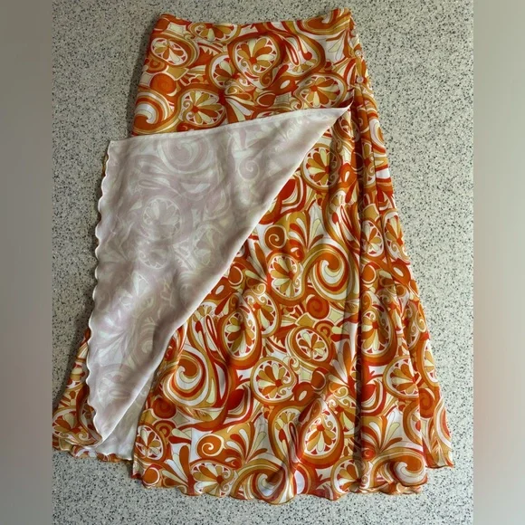 Mazzonetto Orange Psychedelic Pucci Style A-line midi skirt.Made in Italy Size 6 - Picture 5 of 9